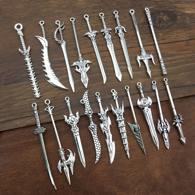 Set of 20 Mixed Zinc Alloy Antique Silver Knight Sword Gun Bow Charms for Jewelry Making