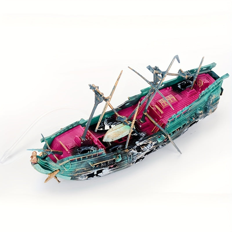 Aquarium Decor Sinking Boat with Oxygen-Enhancing Pneumatic Features for Fish Tank