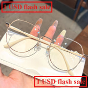 Многоугольные очки для больших лиц с эффектом похудения, металлическая оправа, плоские линзы, очки