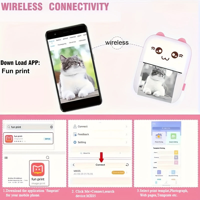 Mini Wireless Thermal Printer for Smartphones Inkless Portable Label and Photo Printer