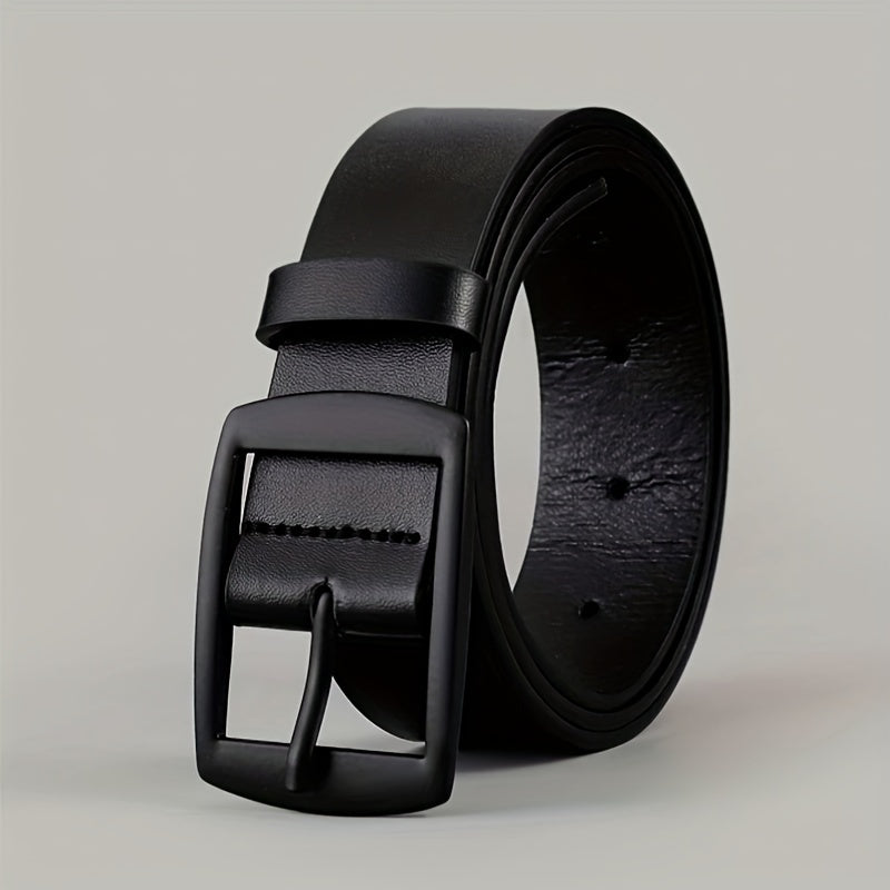Men's Faux Leather Belt Black Square Buckle Adjustable Durable for Casual and Formal Wear