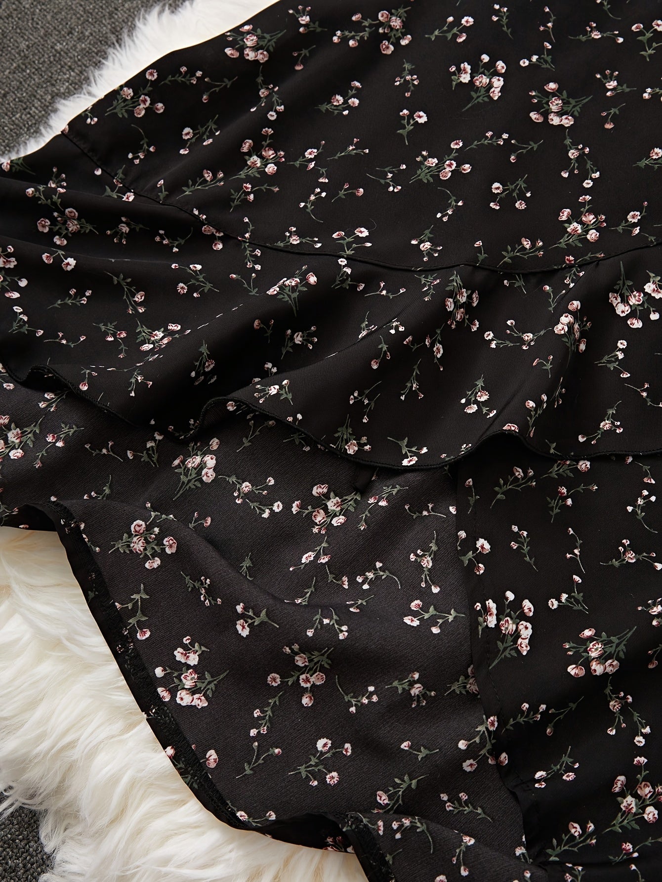 Floral Print Surplice Neck Dress with Tie Waist Ruffle Hem for Women