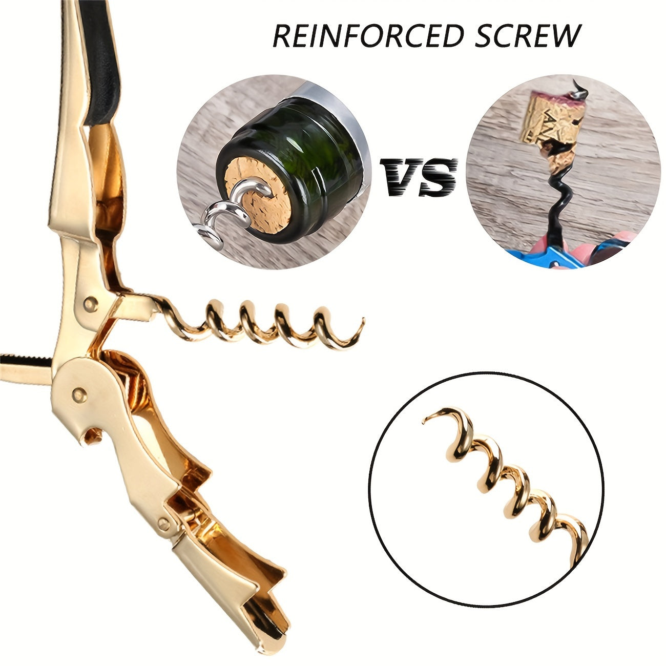 Gold-Toned Wine Opener with Serrated Knife and Double-Hinged Fulcrum