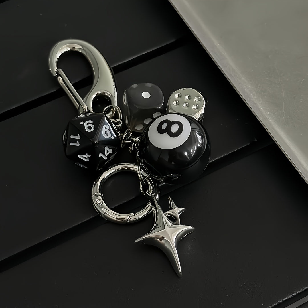 Handmade Pendant with Star Dice and Black Eight Ball Design for Bags Keychains and Car Ornaments