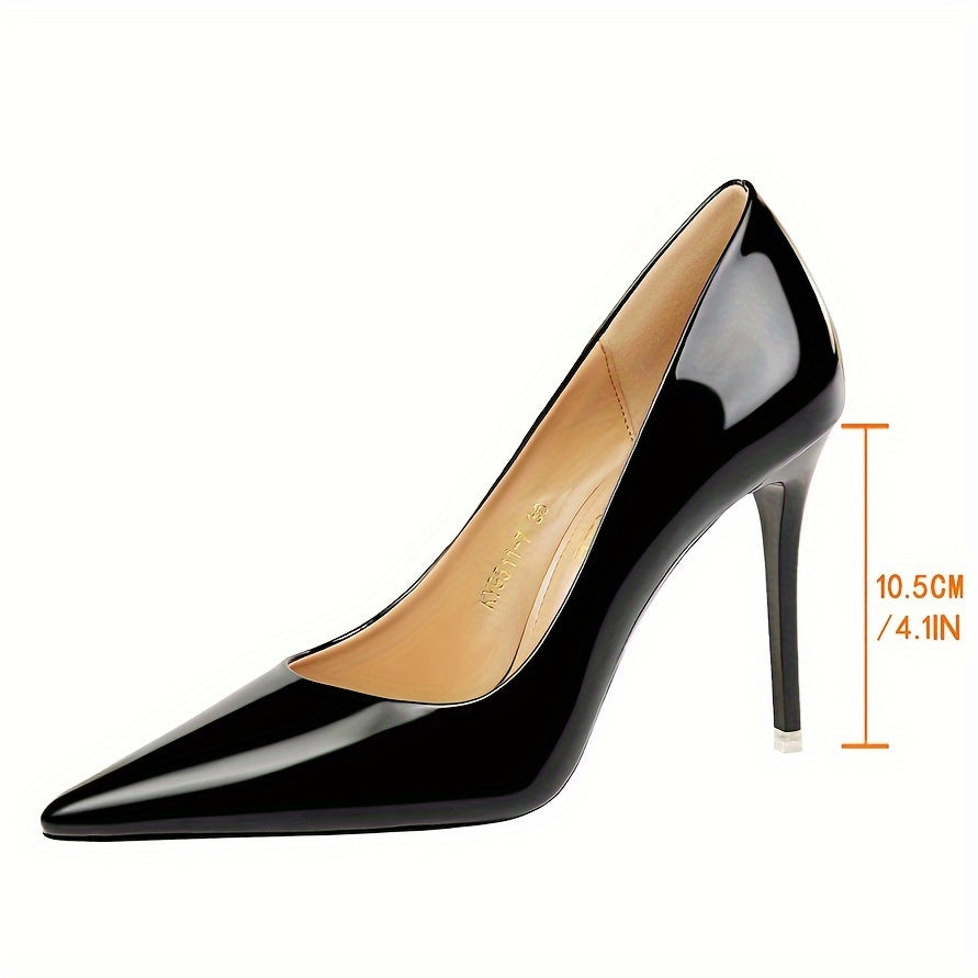 Women's Metallic Stiletto Heels with Pointed Toe and Transparent Strap