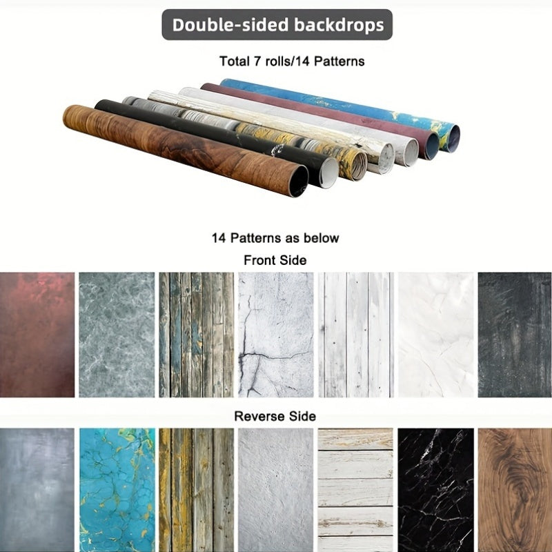 7PCS PVC Photography Backdrops Waterproof Reusable Double-Sided Patterns 86x58 cm for Food Jewelry Cosmetics