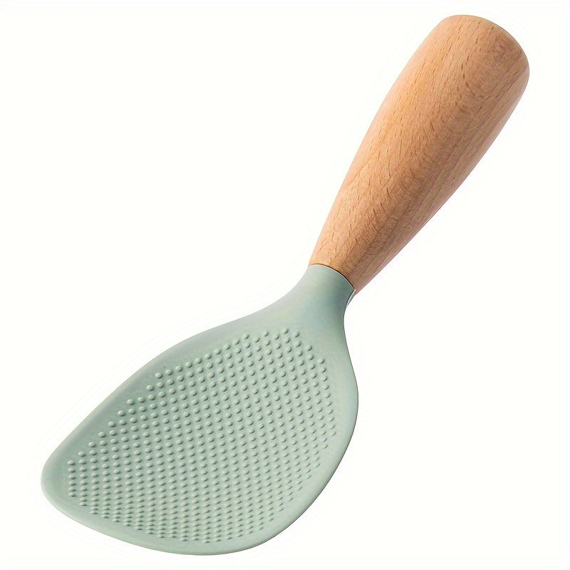 Heat Resistant Silicone Cooking Spoon with Wooden Handle for Non-Slip Kitchen Use