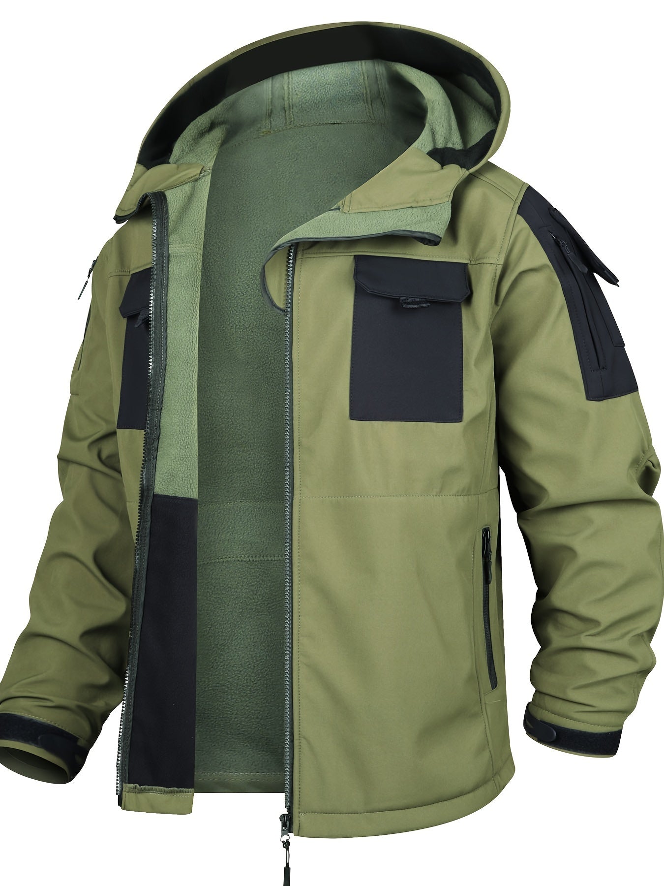 Men's Outdoor Sports Suit Hooded Soft Shell Jacket and Work Pants for Autumn Winter