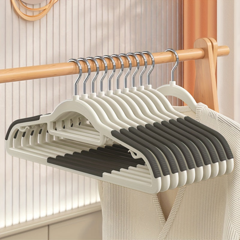 Set of 10 Plastic Hangers with Grip Grooves and Corner Protection for Closet Organization