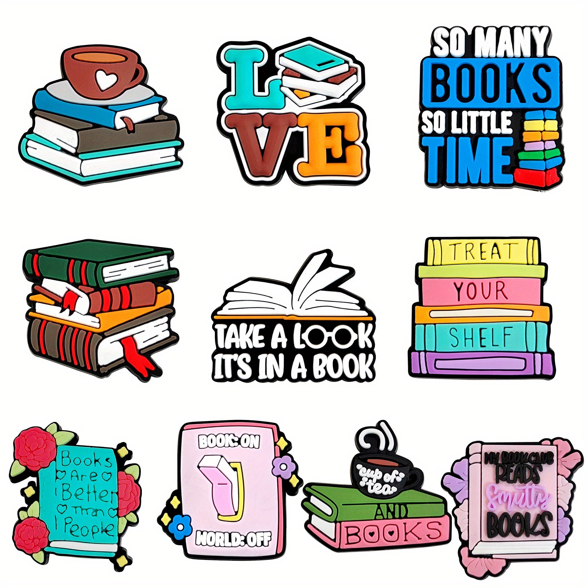 10Pcs Kids Shoe Decorations PVC Book Theme Shoe Ornaments DIY Gift Set