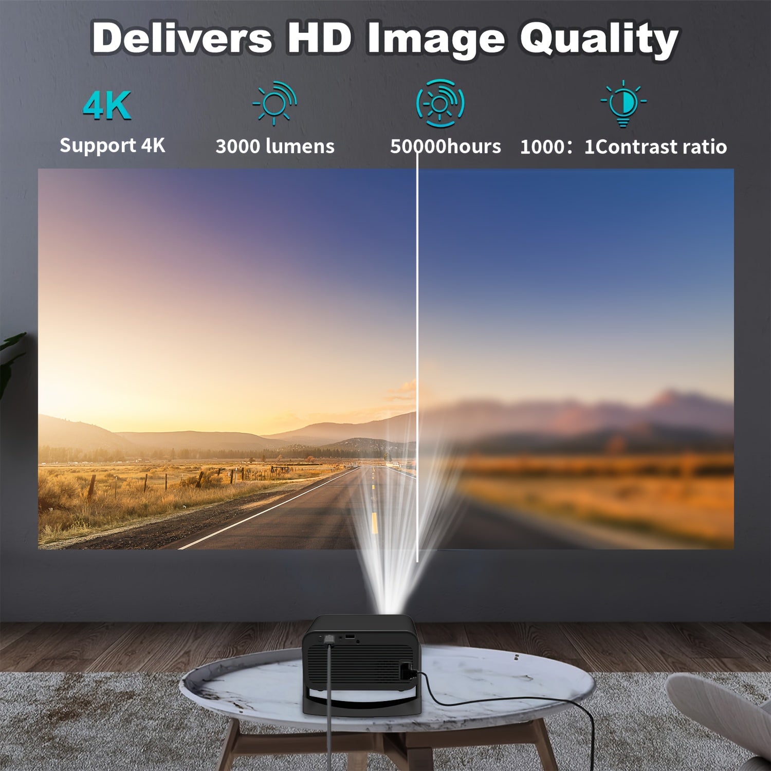 Mini 4K Projector with Auto Focus Keystone Correction HD Home Cinema