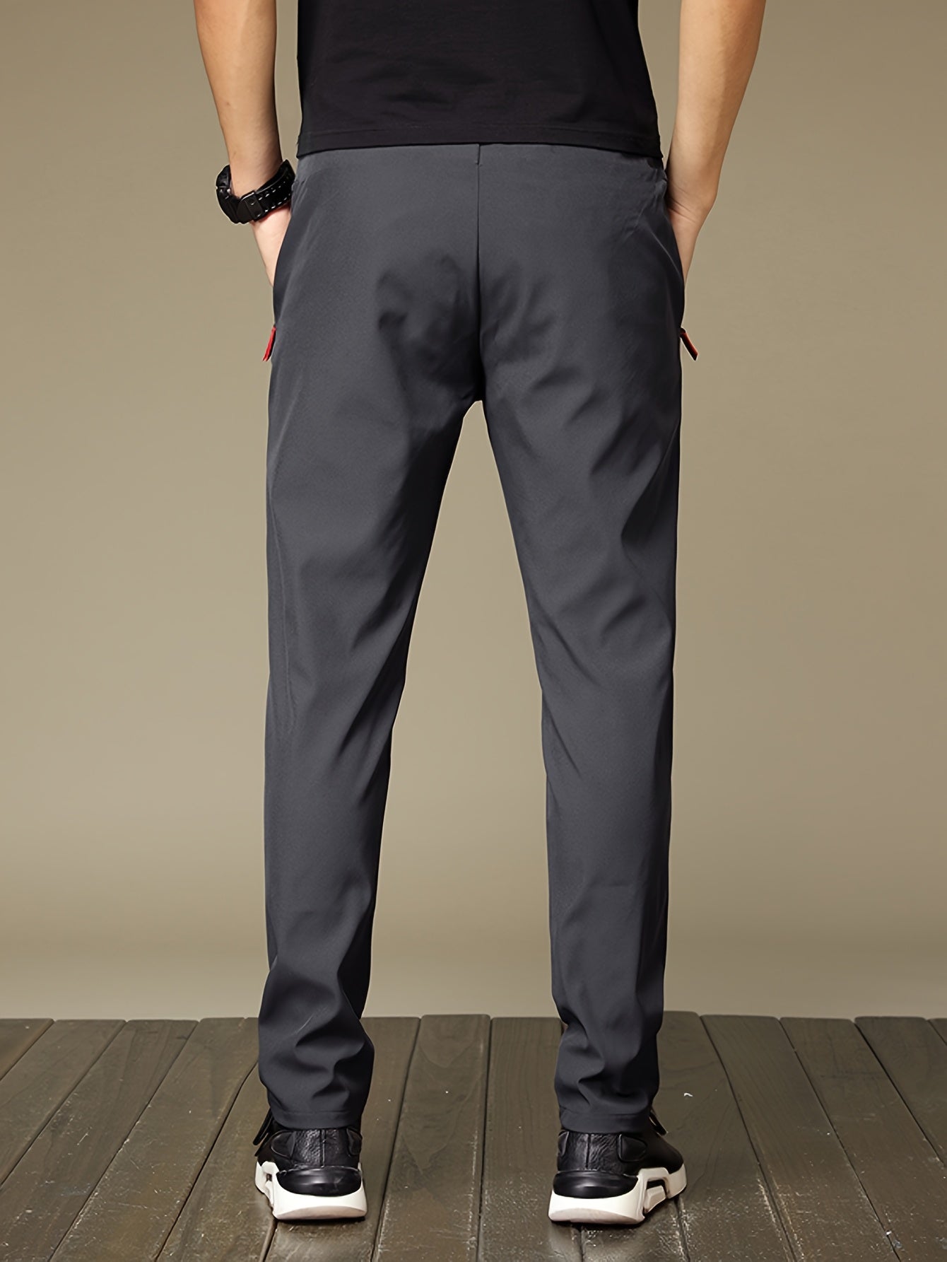 Men's Summer Sports Pants with Zipper Pockets Drawstring Waist Regular Fit Polyester Casual Outdoor