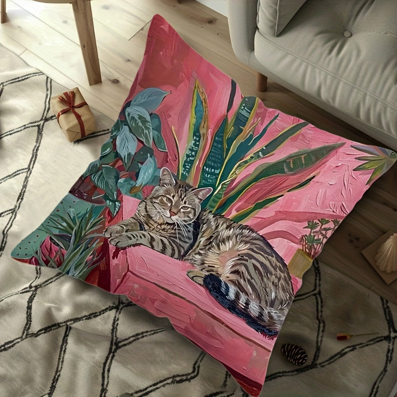 Oil Painting Cat Throw Pillow Cover 44.96cm Decorative Cushion Case for Sofa Bed Car