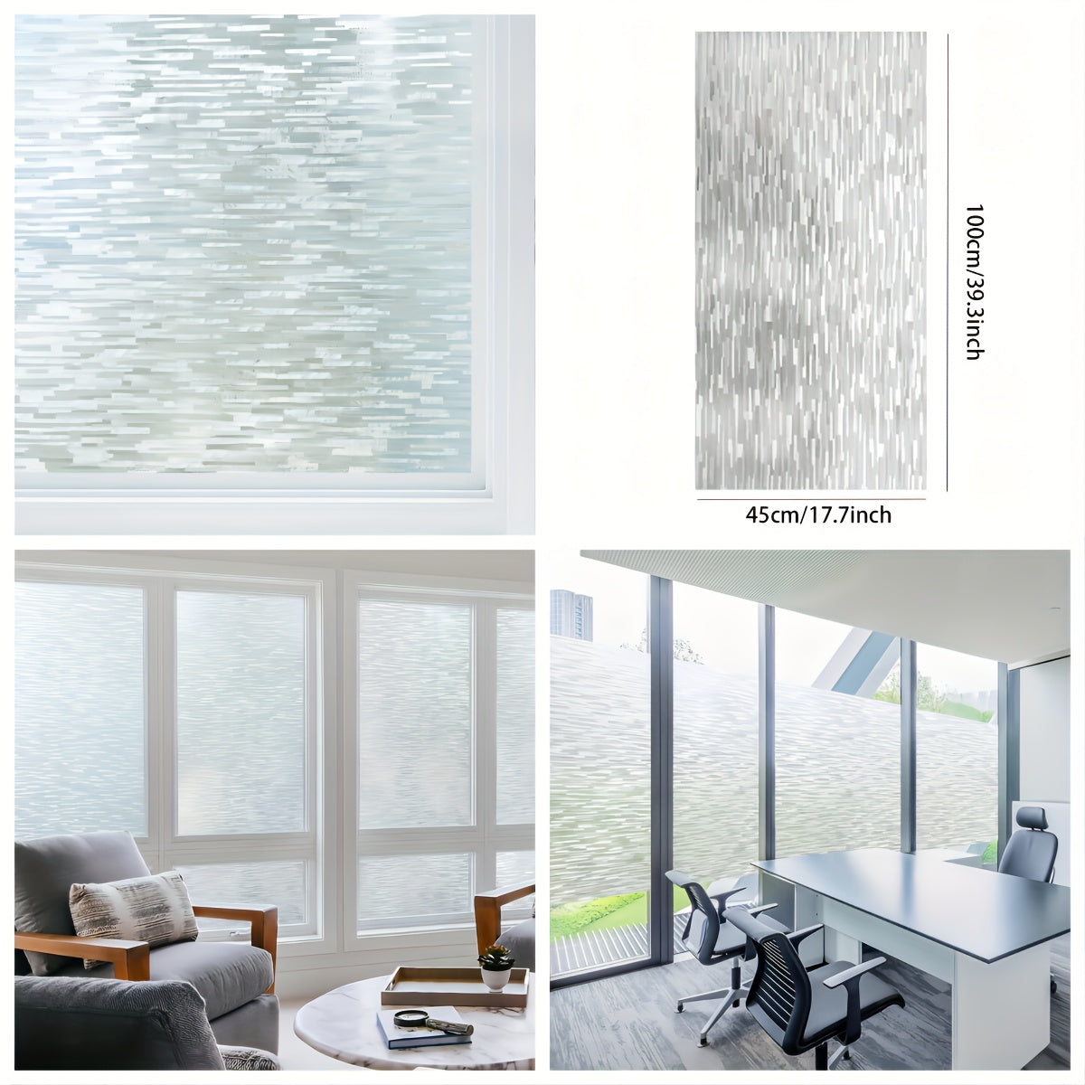 Frosted Glass Window Film UV Blocking Static Cling Removable Opaque Vinyl Covering