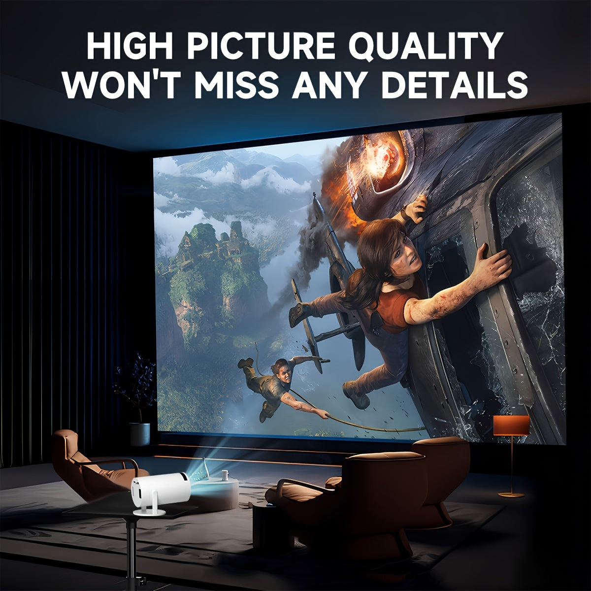 Mini Portable Projector With 4K HD Video WiFi and 180° Screen