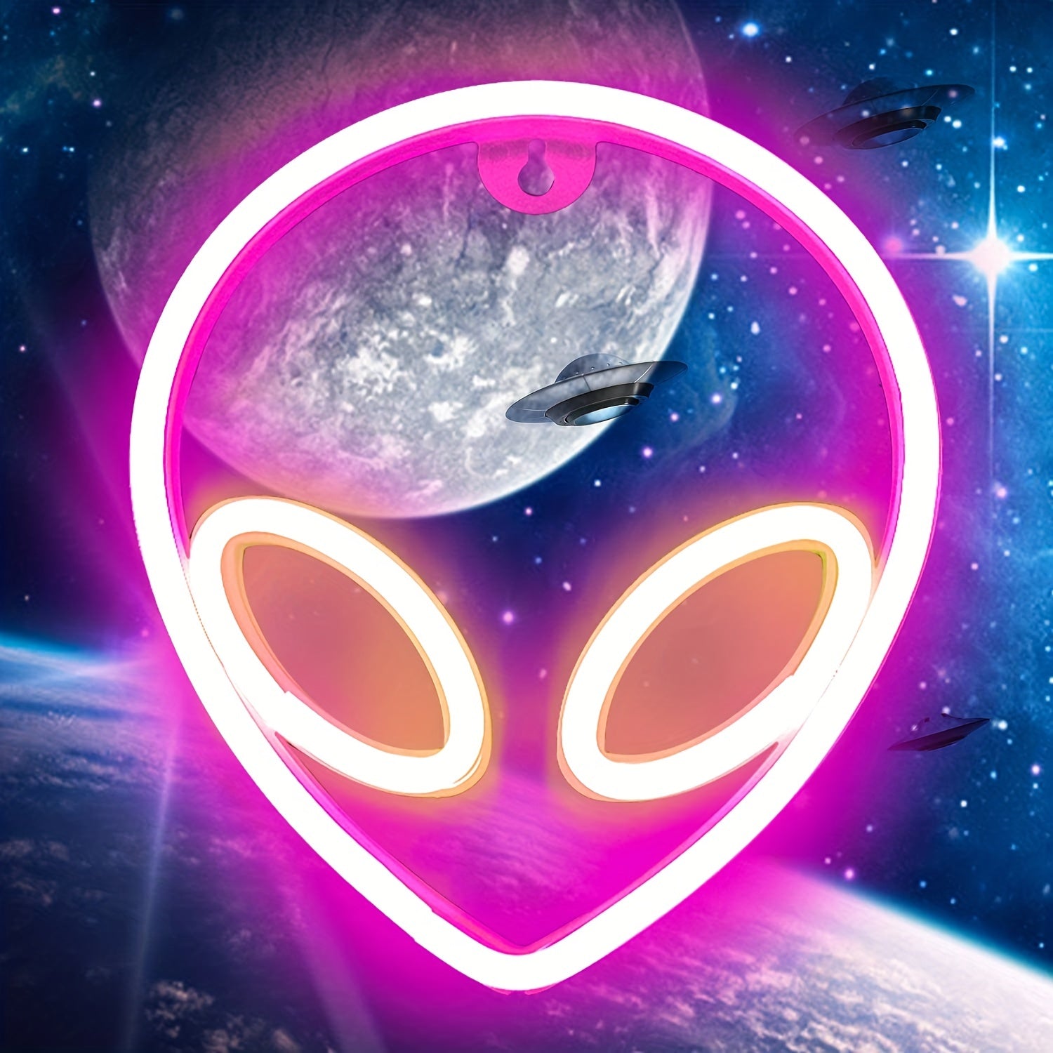 Neon Sign 22x19.5cm Blue Pink UFO LED Wall Light Battery USB Powered for Bedroom Game Room Decor