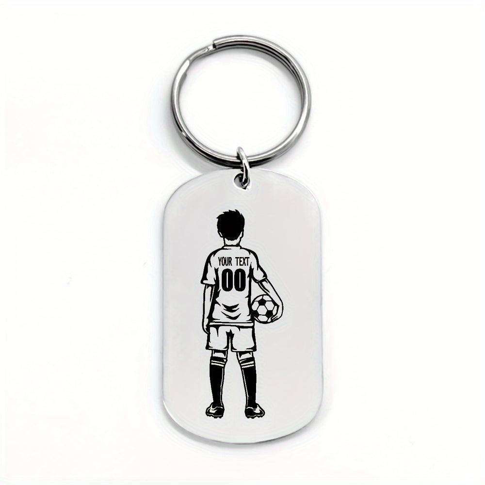 Football Player Keychain Custom Name Number Stainless Steel Gift for Men