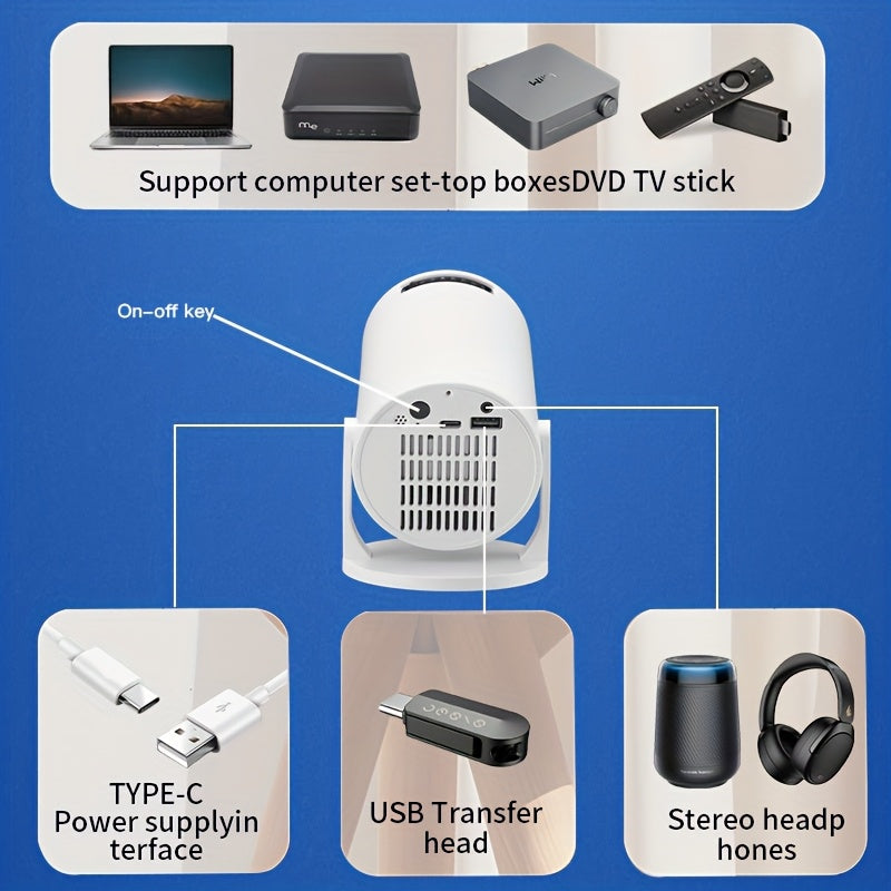 Mini Portable Home Theater Projector with WiFi and 180° Rotation