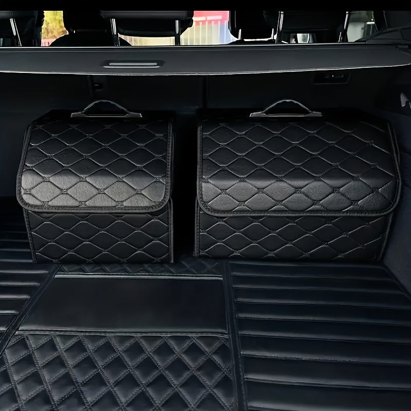 Black Quilted PU Leather Car Trunk Organizer for SUV Sedan Storage