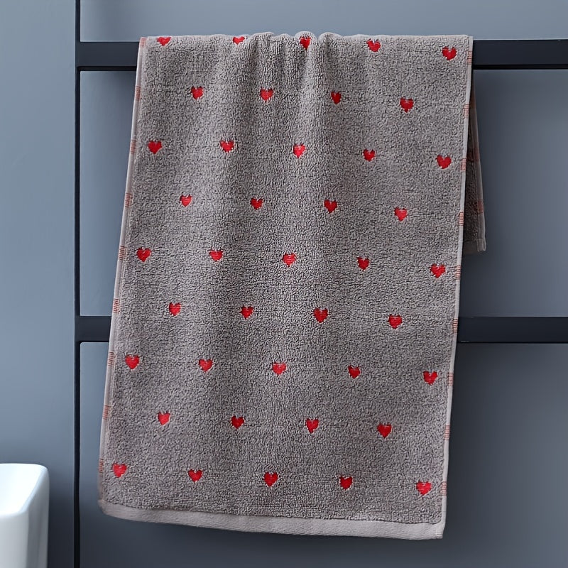 Cotton Velvet Towel with Heart Embroidery Gray White Dark Blue 450 GSM Quick-Drying Soft