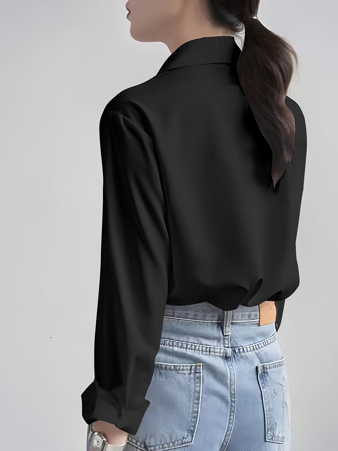 Women's Long Sleeve Shirt Polyester Solid Color Elegant French High-End 2024