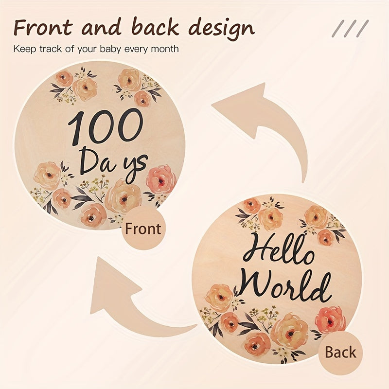 Premium qo'l bilan tayyorlangan yog'och gullar yangi tug'ilgan chaqaloq milestoni, chaqalog'ingizning o'sishini har oyda mustahkam yog'och plyonkasi bilan kuzatib boring.