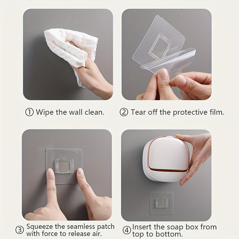 Duvorga o'rnatiladigan qopqoq bilan oval oq sabun idishi, tartibli hammom saqlash uchun.