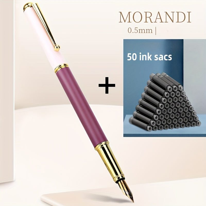 Fountain Pen with 50 Ink Pouches for Calligraphy Office Use Suitable for Students and Adults