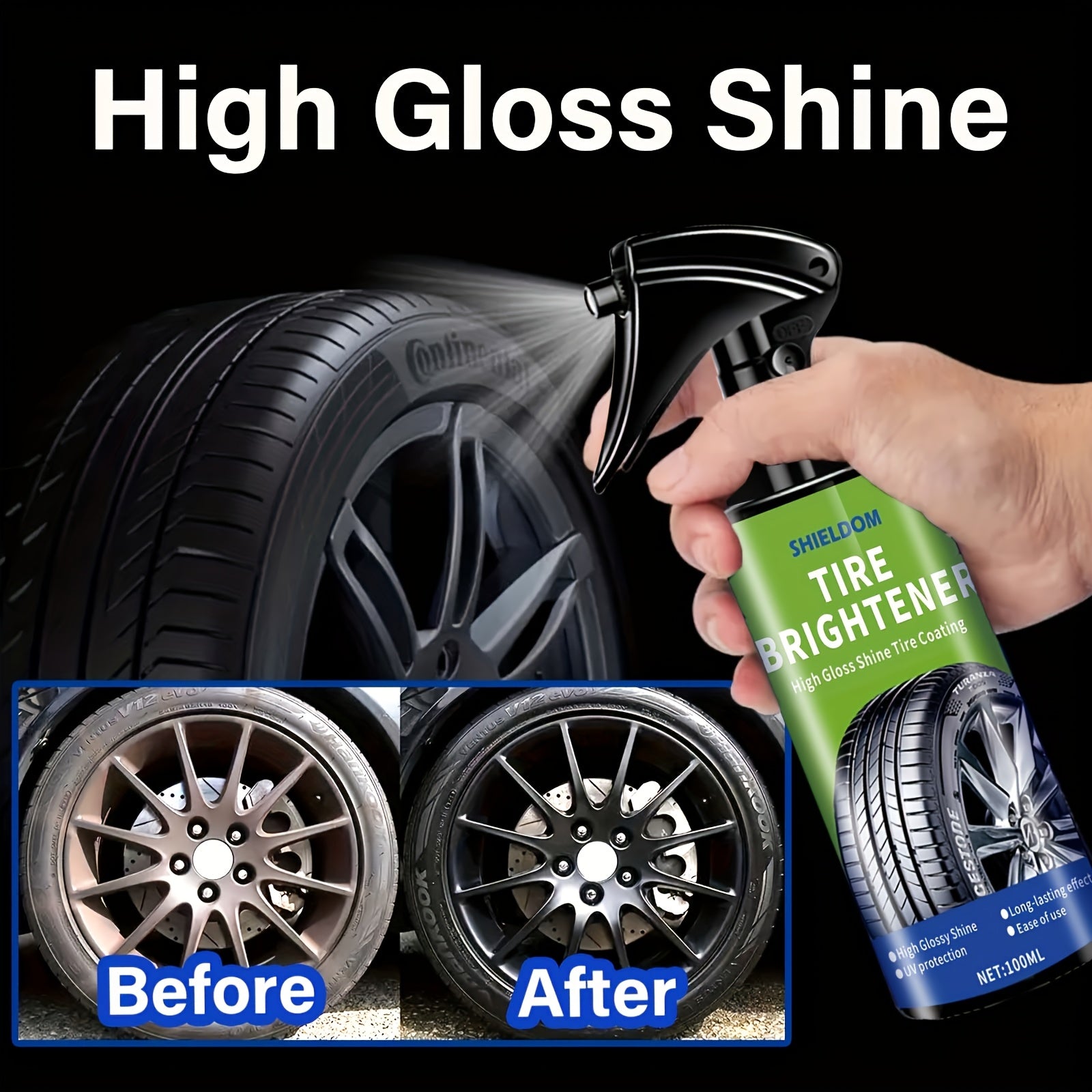 Tire Restorer and Brightener for All Vehicles 100ml High-Gloss Shine