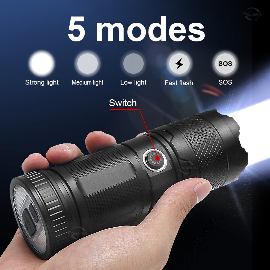 30W Rechargeable LED Handheld Flashlight with 5 Modes SOS Function and 2600mAh Battery