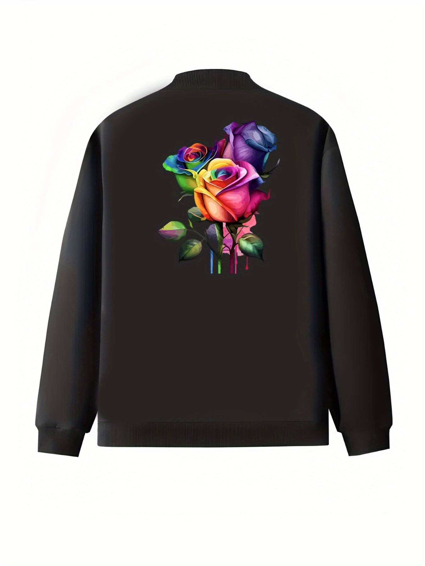 Plus Size Women's Floral Print Casual Jacket with Zipper Long Sleeve