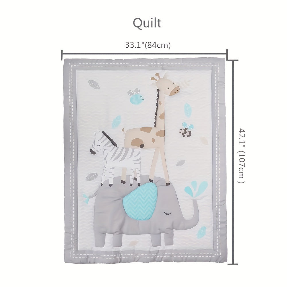 Children's Polyester Bedding Set with Quilt Fitted Sheet Bed Skirt Blanket and Pillowcase