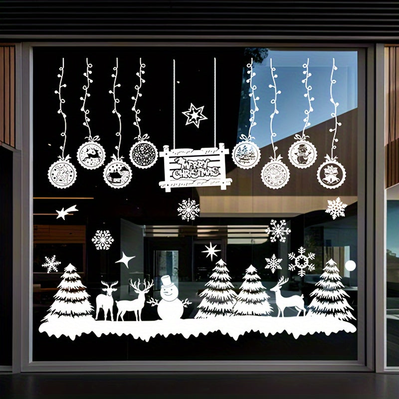 Festive Christmas Sticker Set for Windows Reusable Cartoon Design Large Size