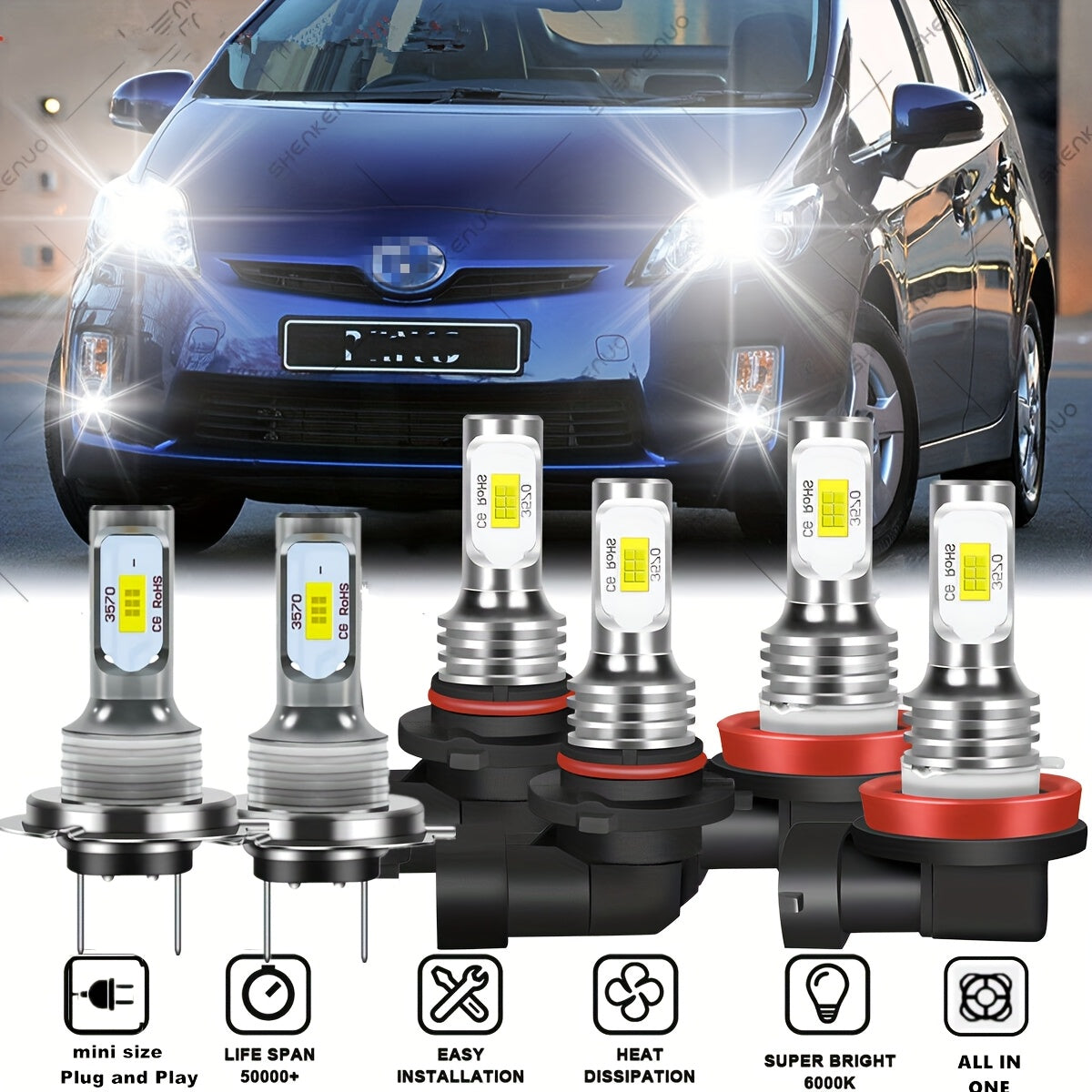 Car LED Fog Light Bulbs 6000K White H7 H8 H9 H10 H11 12V