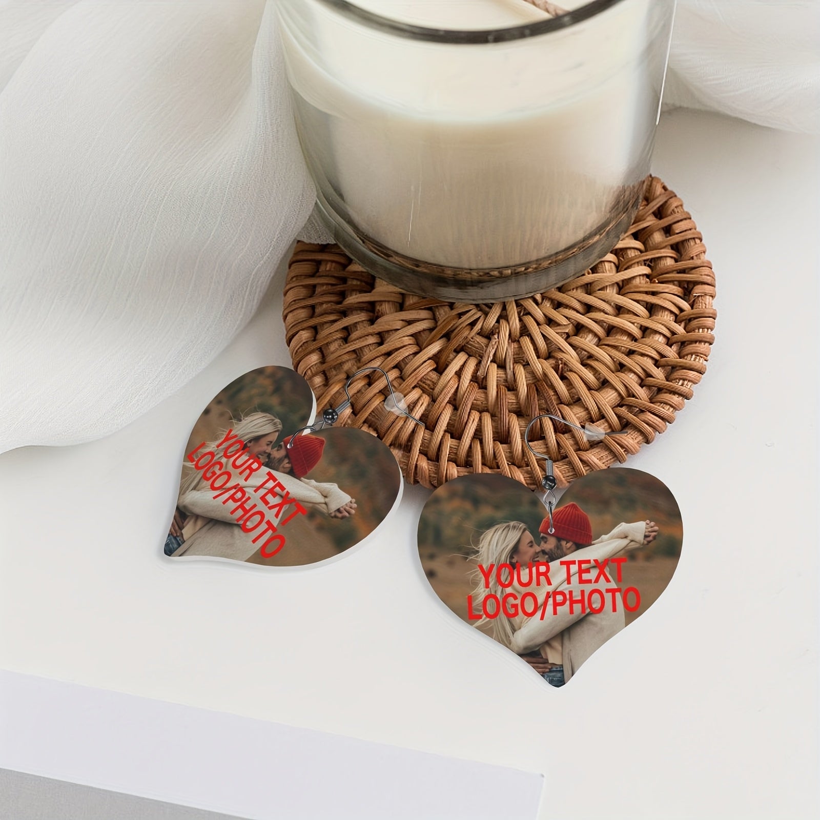 Personalized Heart-Shaped Leather Earrings with Custom Text or Photo Silver Plated Elegant Jewelry