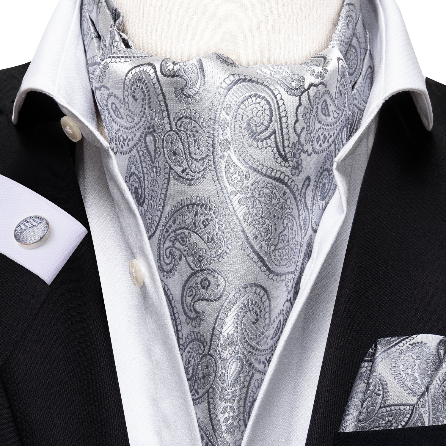 Men's Elegant Silk Paisley Attire Set with Tie Pocket Square Cufflinks for Weddings