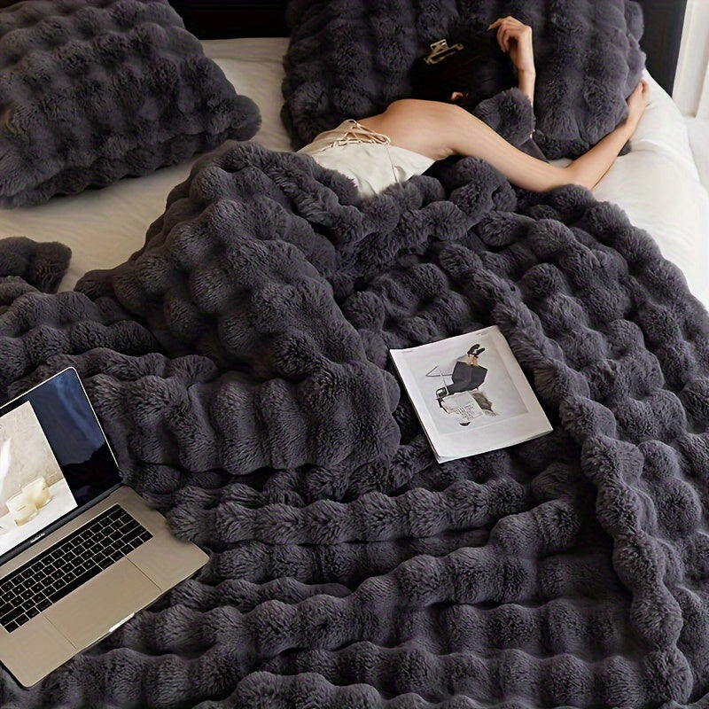 Manta reversible de pelo sintético de conejo para calor y comodidad