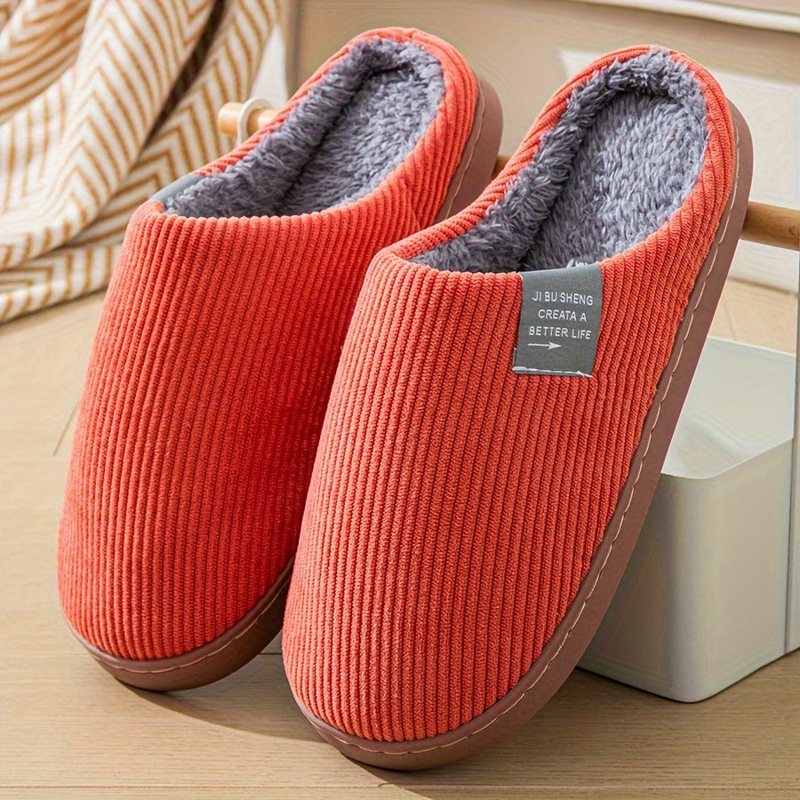 Women's Corduroy Slip-On House Slippers with Soft Lining and Durable Sole