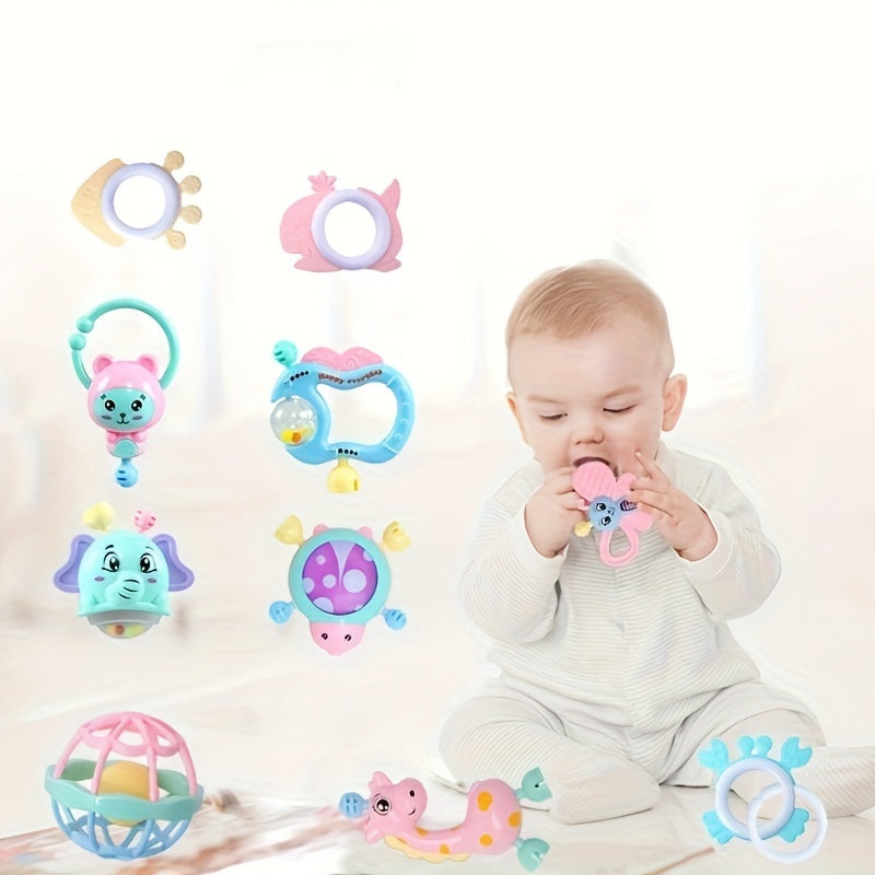 Baby Rattle Toys for 3M+ Children Educational Chewing Set with Storage Box in Mixed Color