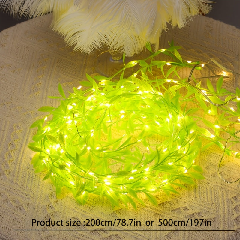 Luces de cadena LED con hojas de sauce operadas por batería para decoración de cortinas y plantas