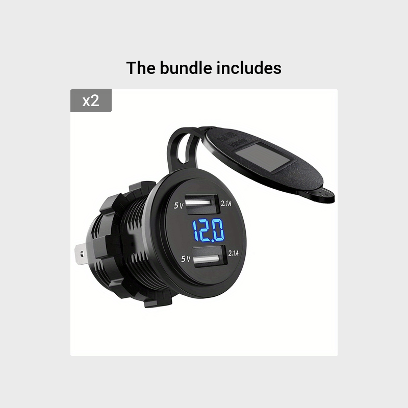 Dual USB Car Charger with Voltmeter for Boats and Motorcycles Black
