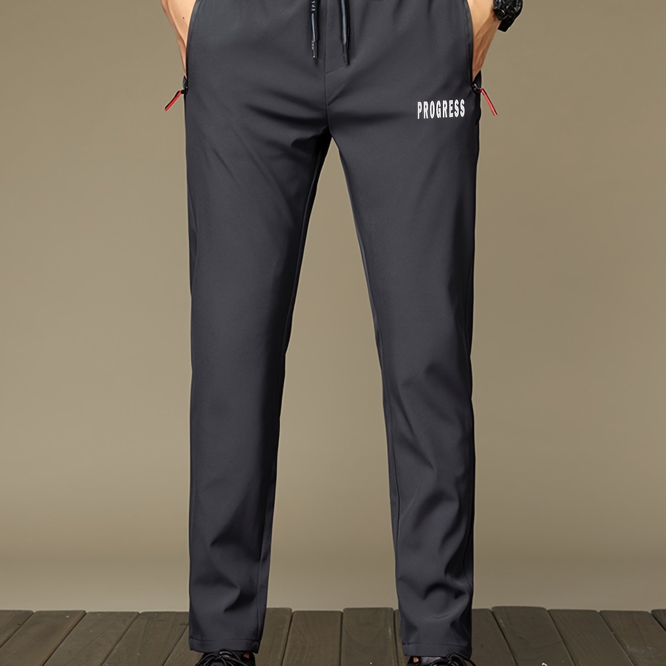 Men's Casual Long Pants Polyester Print Breathable Quick-Dry Zipper Pockets Regular Fit