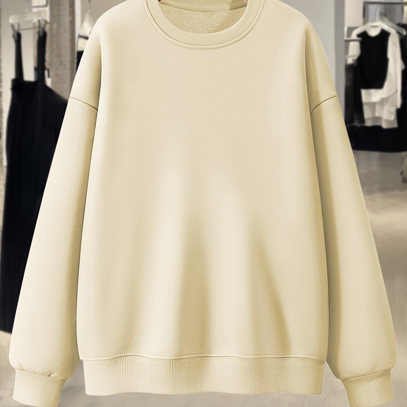 Plus Size Women’s Crew Neck Sweatshirt Solid Color Casual Fall Spring