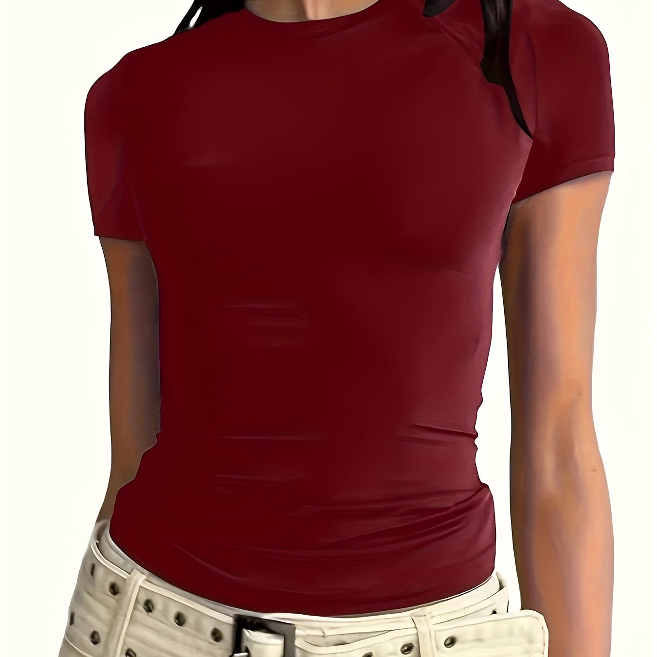 Women's Solid Color Crew Neck T-Shirt Polyester Casual Short Sleeve Spring Summer