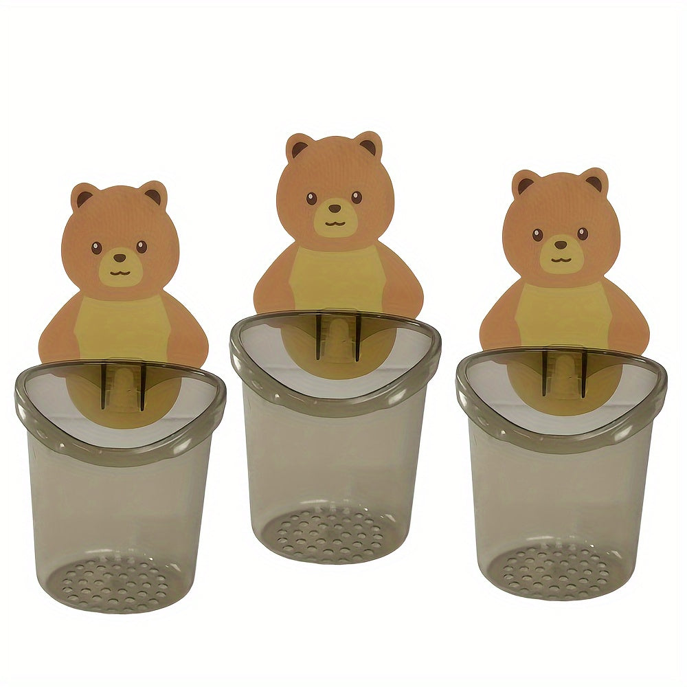 Set of 3 Bear Toothbrush and Toothpaste Holders Wall-Mounted Bathroom Organizer