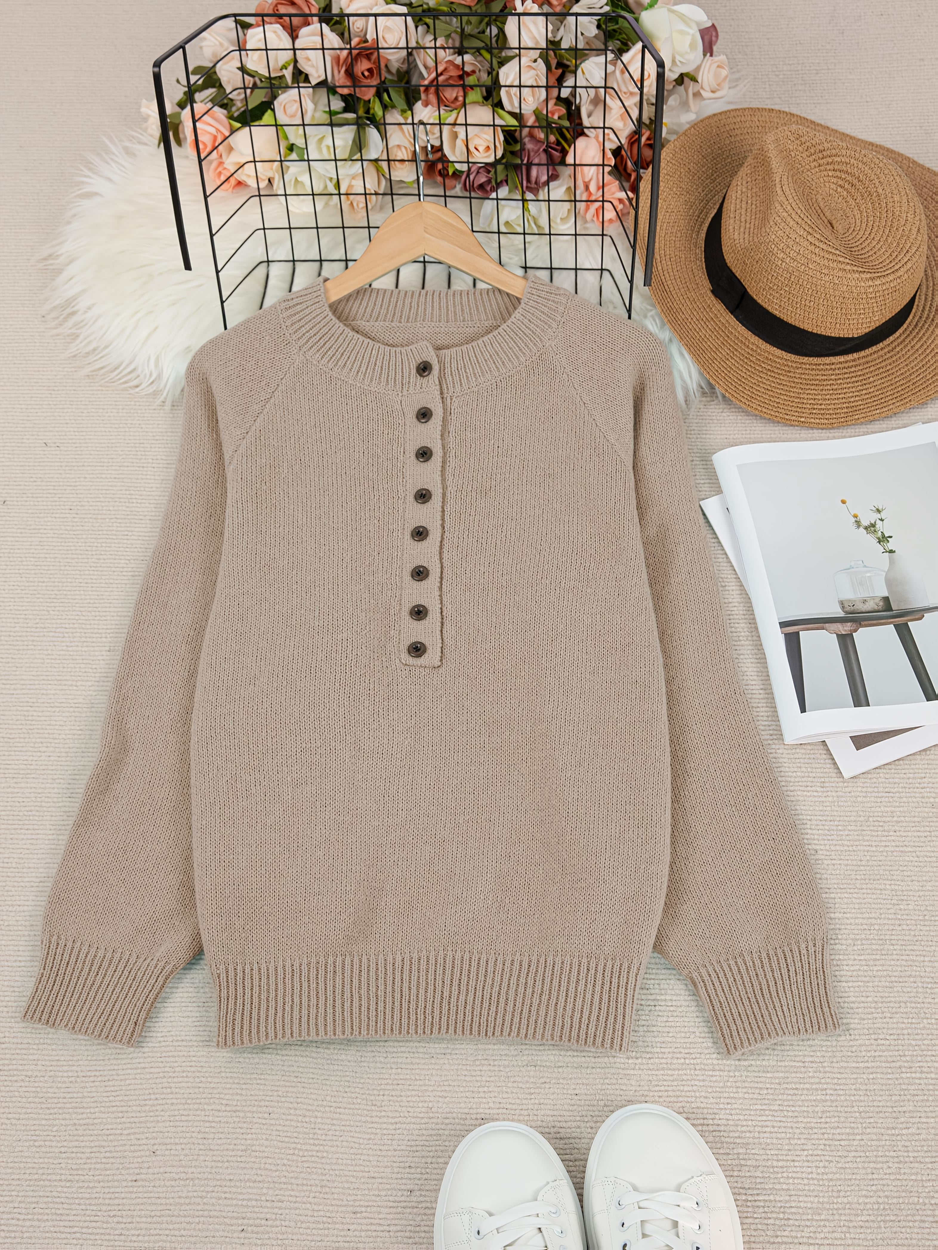 Plus Size Knitted Sweater Long Sleeve Casual Pullover Fall Winter Women