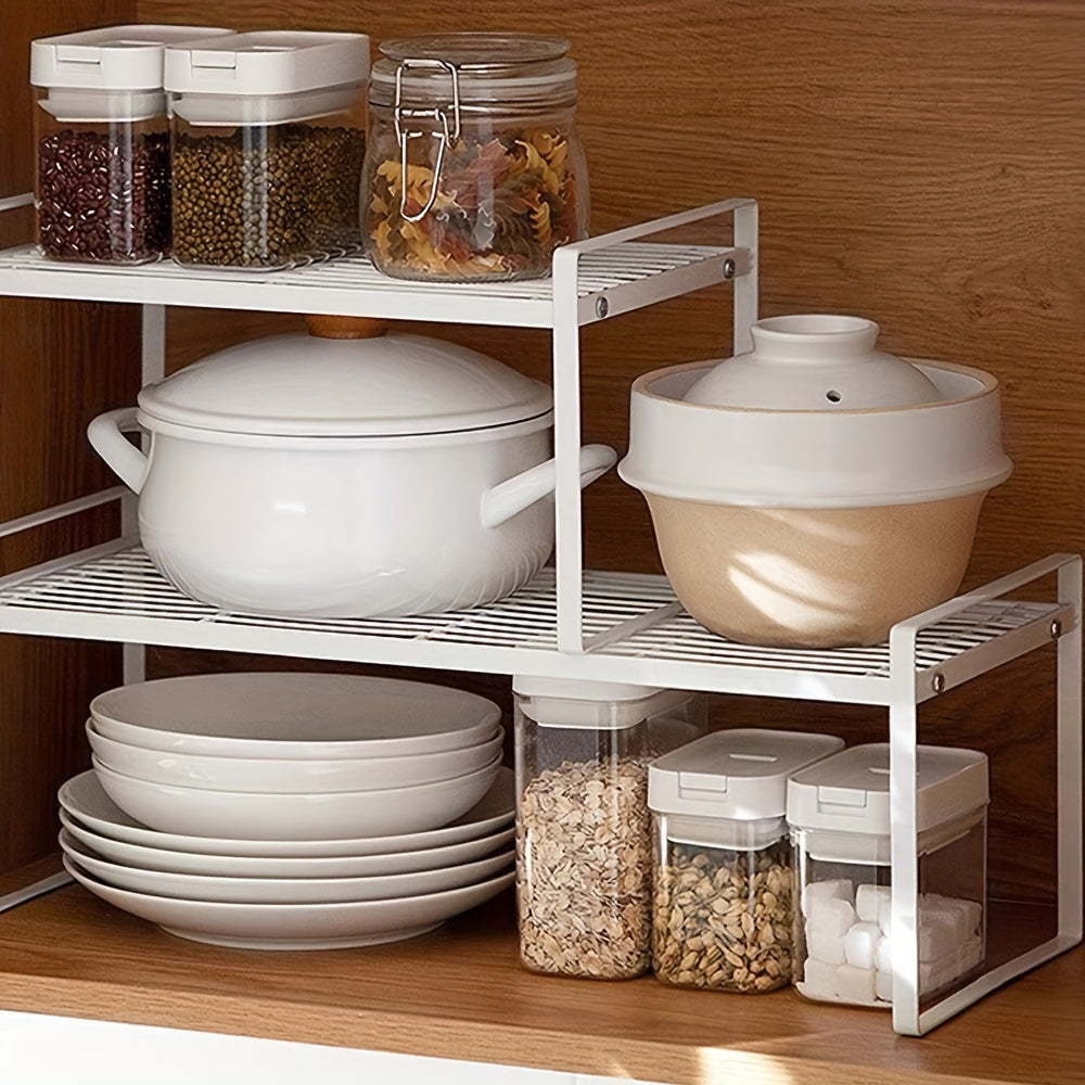 Estante de almacenamiento de metal moderno para cocina, organizador de doble nivel para armarios y encimeras