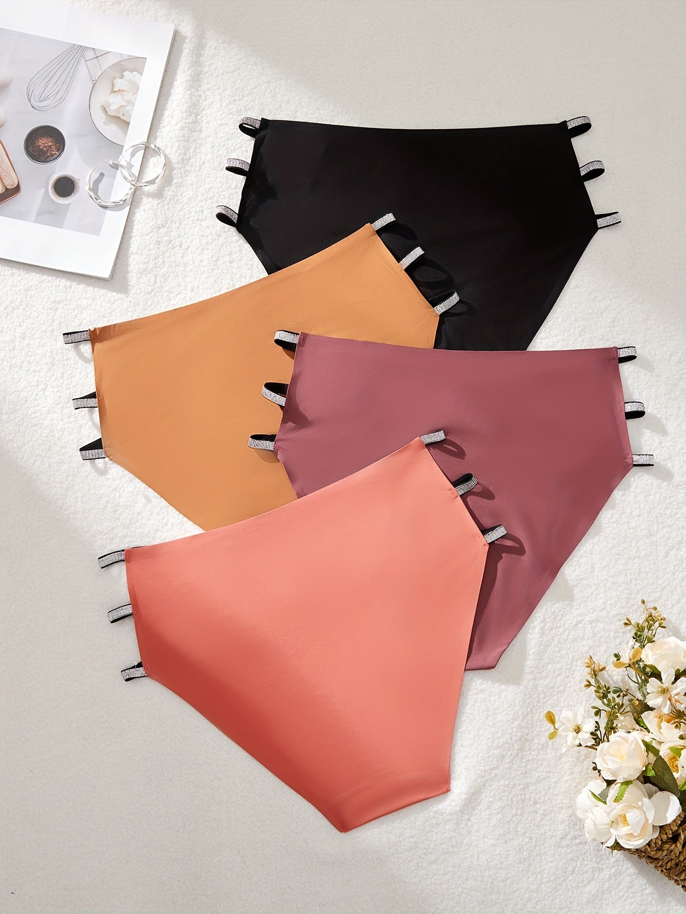 4-Pack Plus Size Women's Solid Color Knit Fabric Panties Medium Stretch Lash Sets