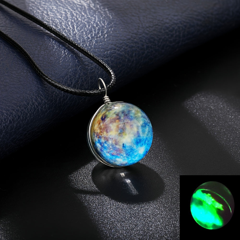 Set of 4 Boho Retro Glass Orb Pendant Necklaces with Glowing Space Gemstones for Festivals and Travel