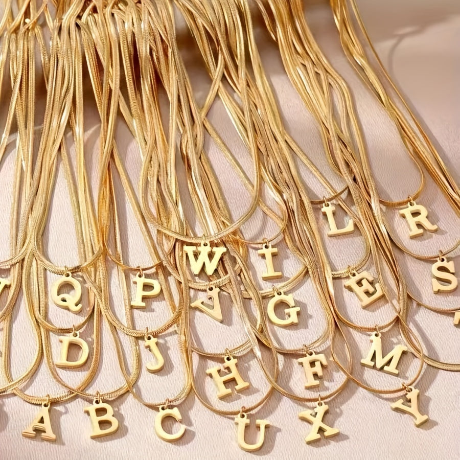 Women’s 18K Gold Plated Stainless Steel Alphabet Letter Pendant Necklace for Daily Wear